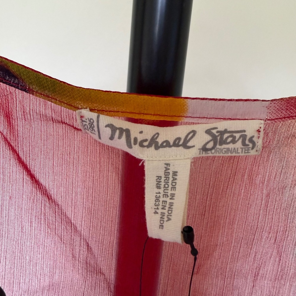 Michael Stars Pastel Gardens Coverup Kaftan Red Abstract Watercolor MS20955 OS - Picture 3 of 9